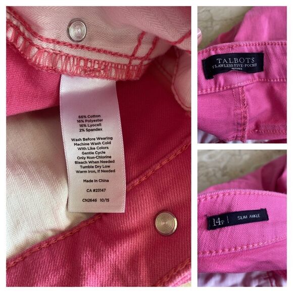 Talbots Flawless Five-Pocket Slim Ankle Pink Jeans 14P - Picture 7 of 12